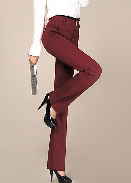女士修身品紅色西褲 